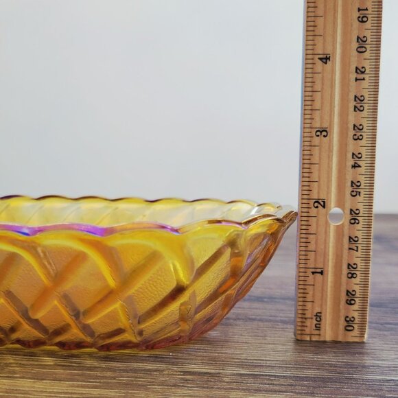 Unique Mismatched 2-Tiered Dessert Stand, Floral & Iridescent Orange Glass - Picture 13 of 16